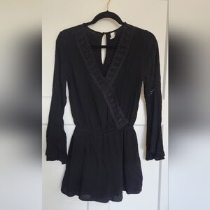 Black Bell Sleeve V-Neck Babydoll Dress